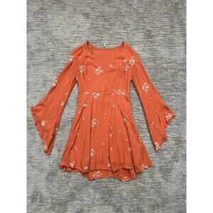 Free People Mini Dress Womens S Orange Floral Embroidered Jasmine Boho
